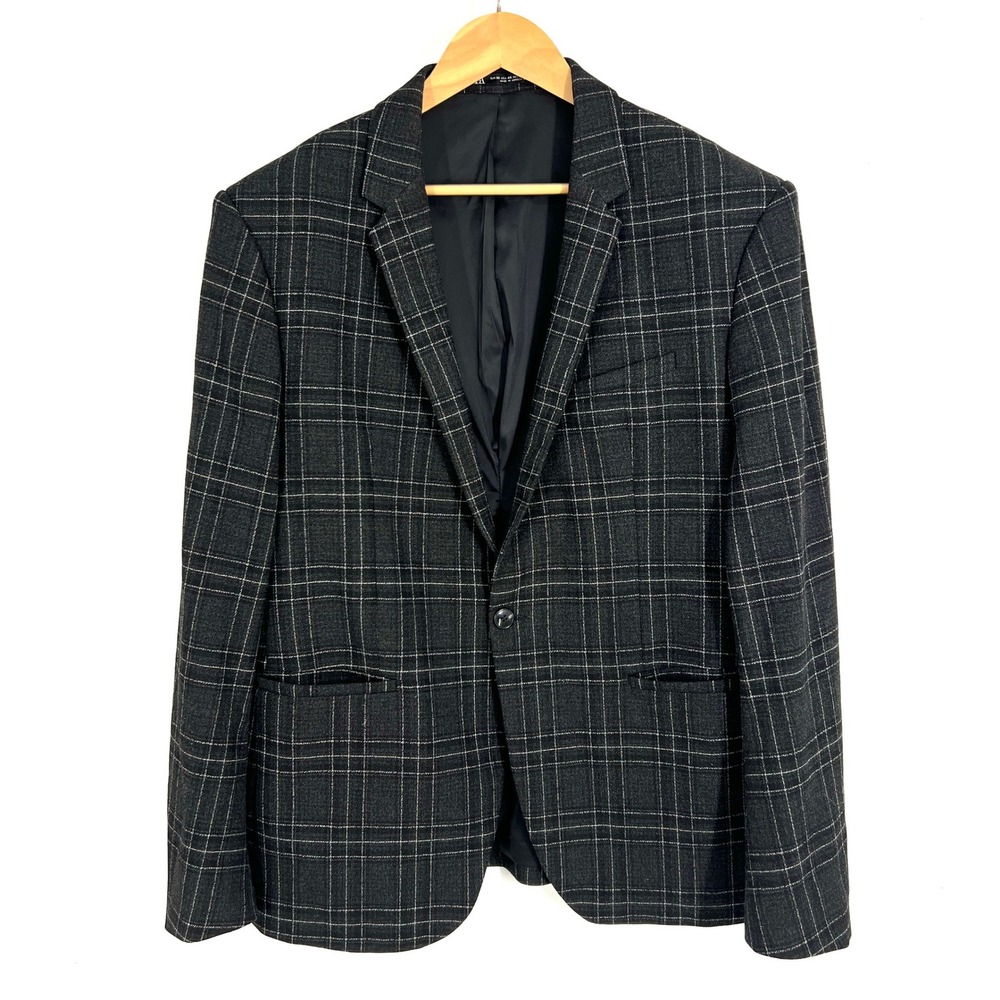 Zara Man Blazer Gray Plaid Two Button Slim Fit Mens Size 46 5781/842/802